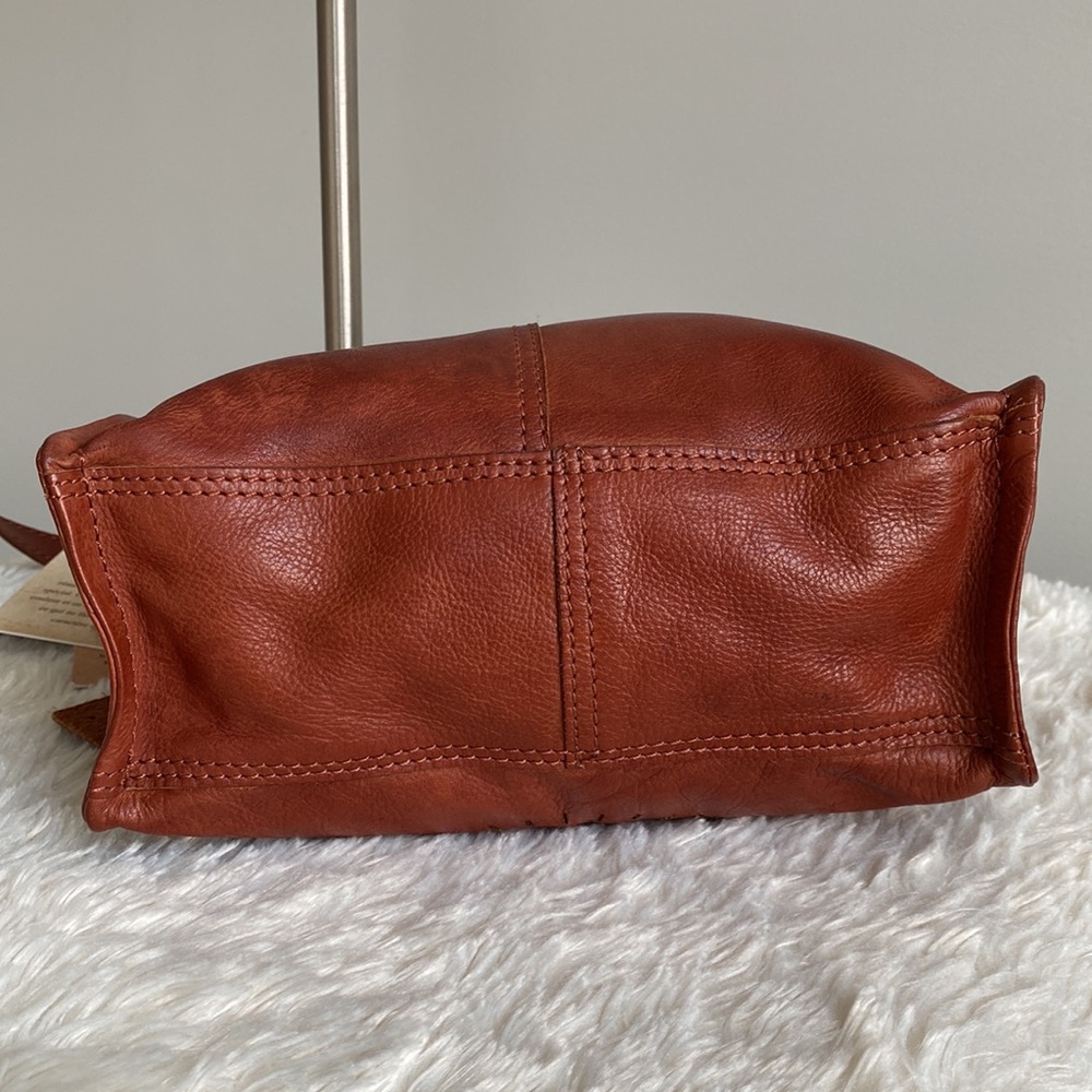 Genuine Leather Burnt Orange Tote Bag with Perforated Detail - Picture 4 of 13